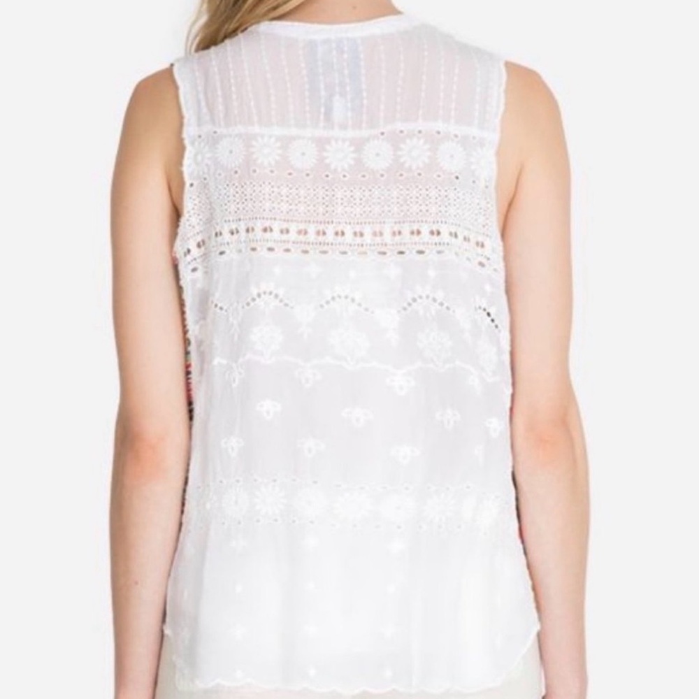 Johnny Was Turia White Embroidered Eyelet Boho Tank Top Medium Excellent - Picture 8 of 17